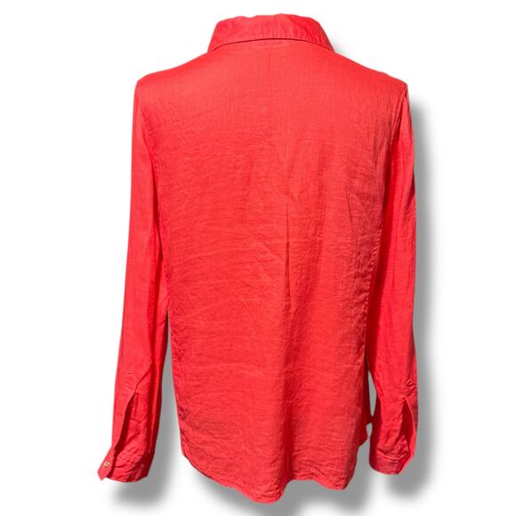 Calvin Klein Roll-Tab Long Sleeve Button Up Linen Pink Large - Picture 4 of 8